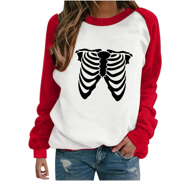 Blusa de manga larga con estampado de esqueleto de Halloween a la