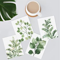 PixonSign Frameless Wall Art, Green Pastel Forest Fern Leaf Posters, Set of 4 Collage Nature Garden Wall Decor Prints, Nature Wilderness Adhesive Canvas Wall Décor, Classic Artwork - 8"x10"