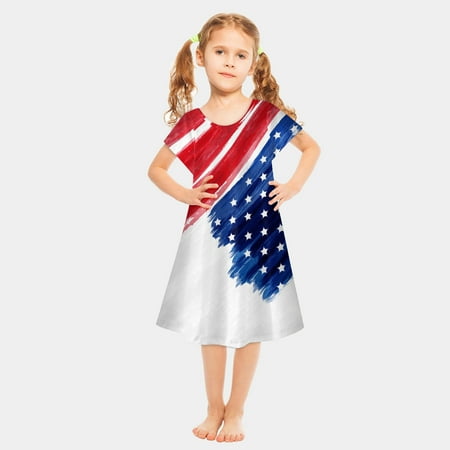

Giligiliso Clearance Toddler Swimsuits 4th of July Little Baby Girls Independence Day Fashion Cute Short Sleeve Star Print Dress
