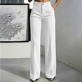 thumbnail image 2 of ZHYou No Boundarie Women's Corduroy Dress Pants Straight Leg Button High Waist Casual Soft Comfy Work Office Trousers with Pockets,White,Size XL, 2 of 7