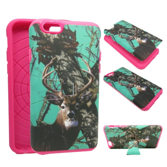 Hybrid Kickstand Aqua Camo Deer for iPhone 6 Plus Advanced Ultra Shock Proof Lightweight Case Drop Protective Cover TPU+PC Case Shock Absorb Enhanced Bumper Dual Layer Designer Shield Case