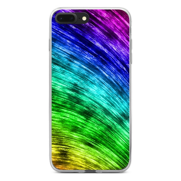 DistinctInk Clear Shockproof Hybrid Case for iPhone 7 PLUS / 8 PLUS (5.5" Screen) - TPU Bumper, Acrylic Back, Tempered Glass Screen Protector - Rainbow Shimmering Curve