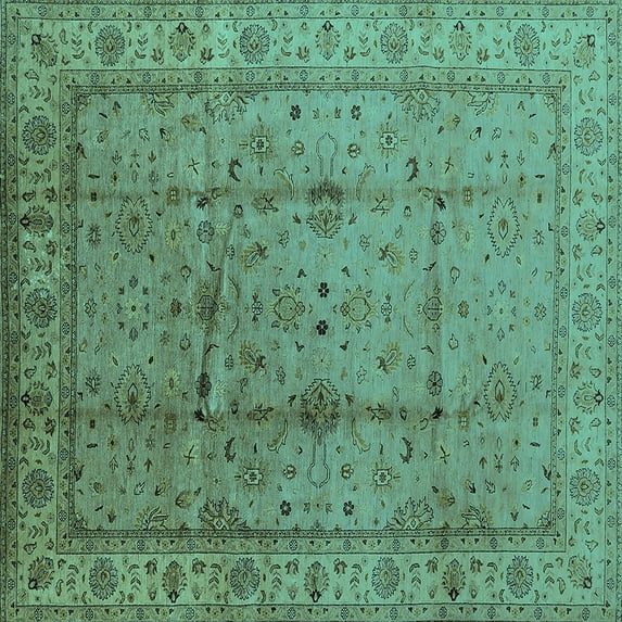 Ahgly Company Indoor Square Oriental Turquoise Blue Industrial Area Rugs, 6' Square