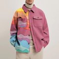 thumbnail image 3 of Chaqueta de hombre con cuello vuelto, bloque de color, manga larga, estampado, abrigo con botones de una sola fila con 2 bolsillos para otoño, rosa, 3XL, 3 of 6