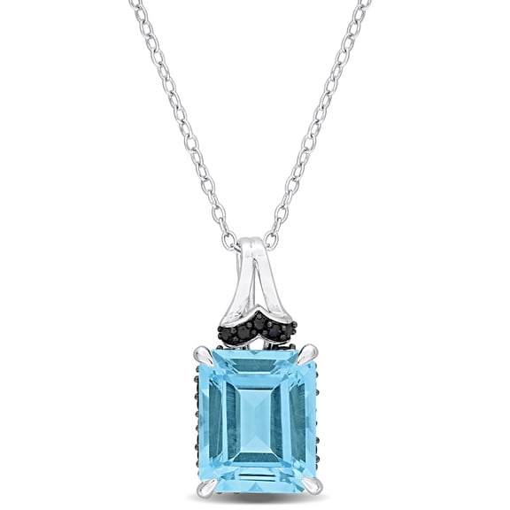 Everly Women's Sky Blue Topaz and Black Sapphire Sterling Silver Drop Pendant with Chain