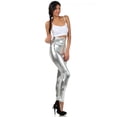 thumbnail image 4 of Sakkas Shiny Liquid Metallic High Waist Stretch Leggings - Made in USA - Silver - XL, 4 of 6
