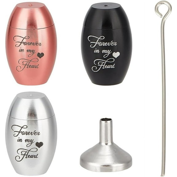 3Pcs Small Keepsake Urns Mini Cremation Urn for Ashes Forever in My Heart Alloy Sharing Funeral Urn Memorials Ashes Holder Miniature Container for Human Pet 1x1.7cm-Black Silver Rose Gold