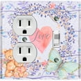 thumbnail image 1 of Metal Light Switch Wall Plate Outlet Cover (2 Teddy Bears With Love Heart Flower Balloon Flower Wreath Purple - Single Duplex Single Toggle), 1 of 2