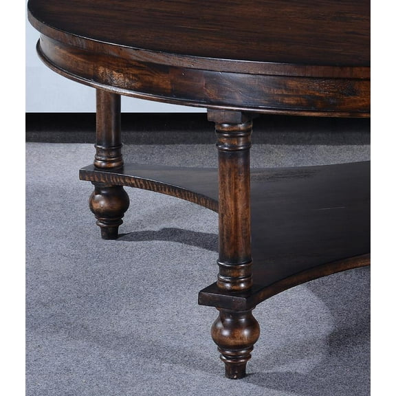 Glenbrook Dark Rustic Pecan Coffee Table-Solid Wood, Round