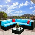 thumbnail image 3 of 5 PCS Patio Furniture Set, Outdoor Conversation Set, PE Rattan Wicker Sectional Sofa Set, Wicker Couch Set with Cushions & Coffee Table, Sectional Furniture for Patio Lawn Poolside, 3 of 9