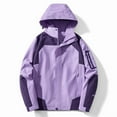 thumbnail image 3 of Women's Zipper Waterproof Jackets Color Block Plus Size Hooded Jacket Fall Winter Trendy Outdoor Coats Hiking Purple, 2XL, 3 of 3