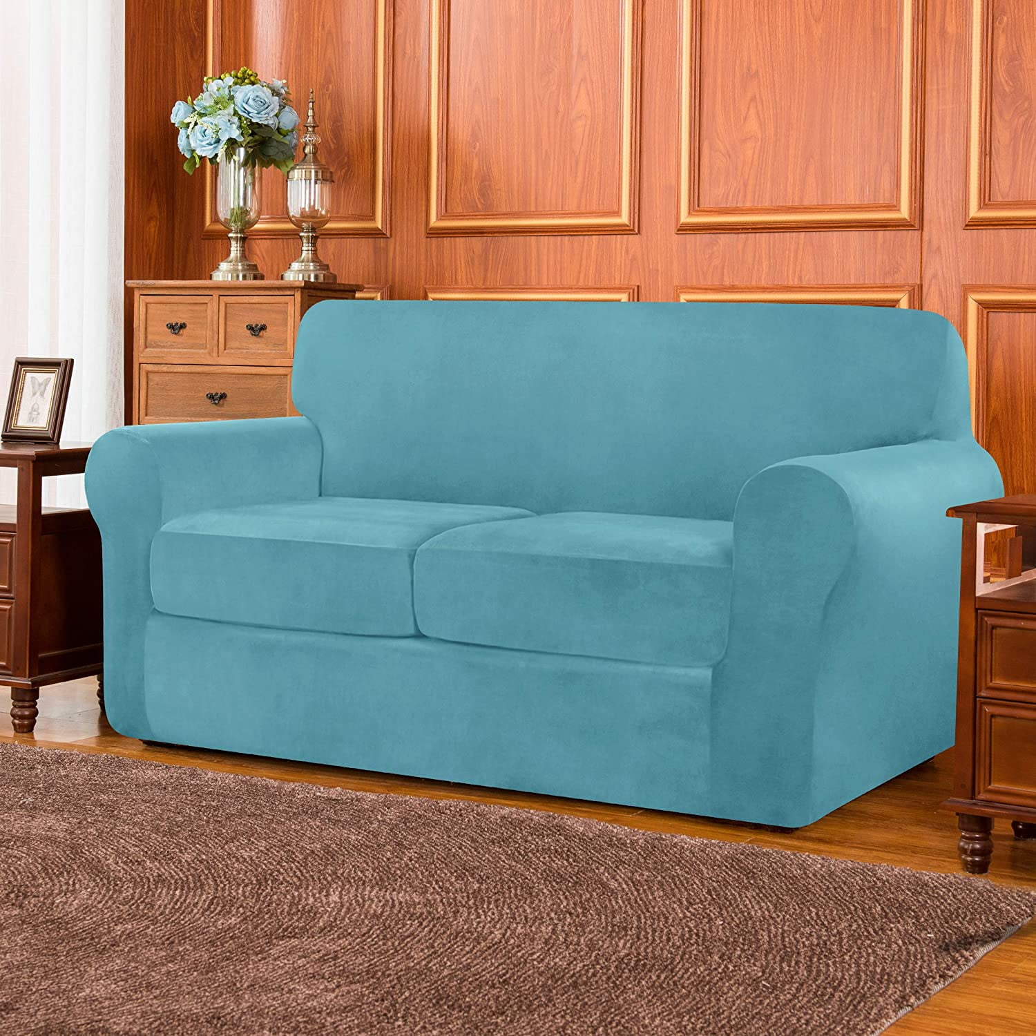 Subrtex High Stretch 3-Piece Velvet Individual Cushion Slipcover, Blue