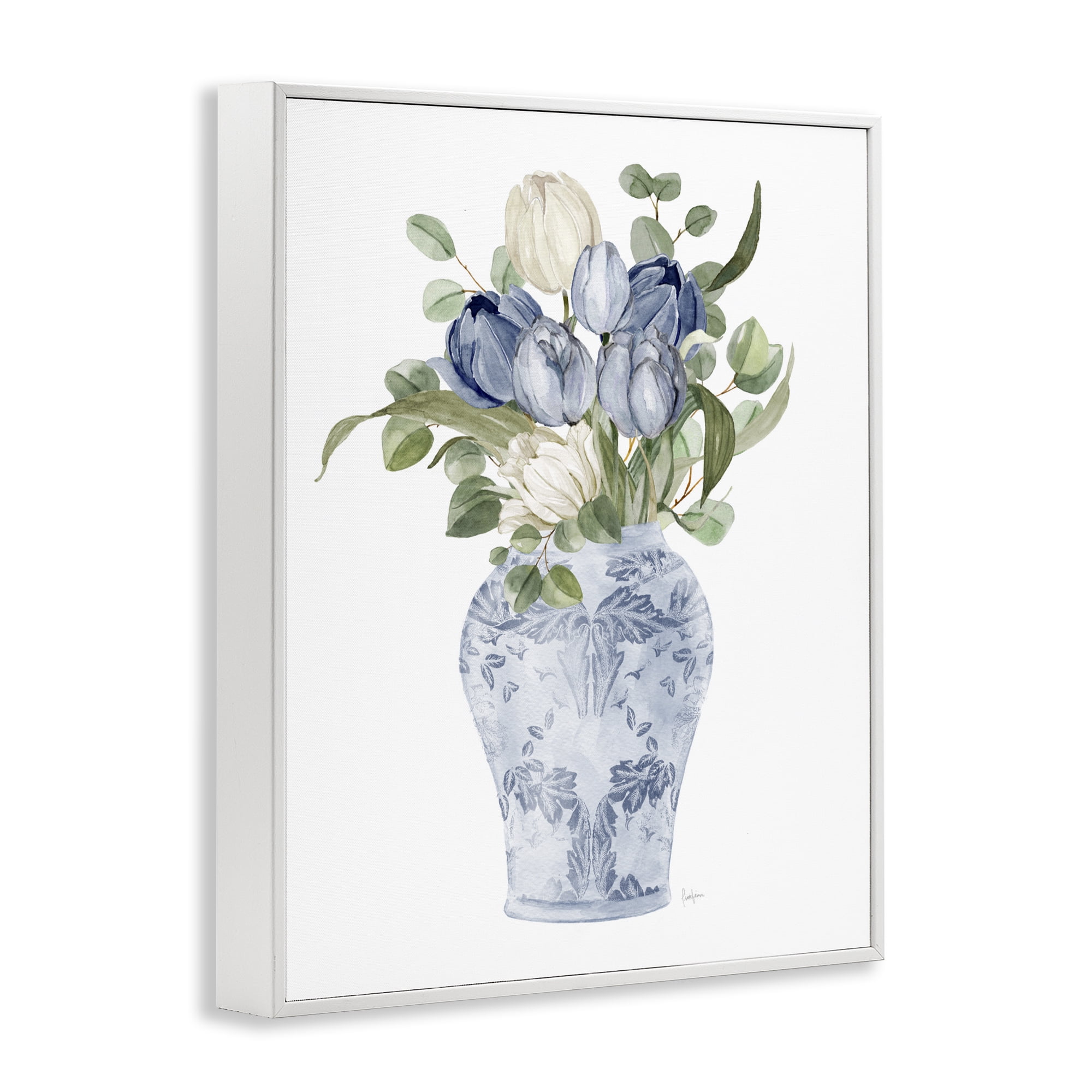 Stupell Industries Tulips & Leaves Vase White Framed Giclee Art, design by Livi Finn