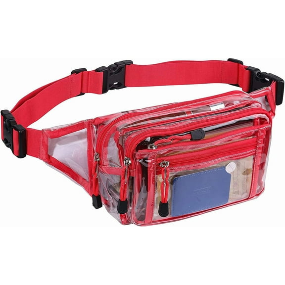 Approved Clear Fanny Pack for Women for Work,Multi-purpose Waist Bag for Travel & Sporting Event Outdoor sports running waist bag waterproof PVC multi layer waist bag red