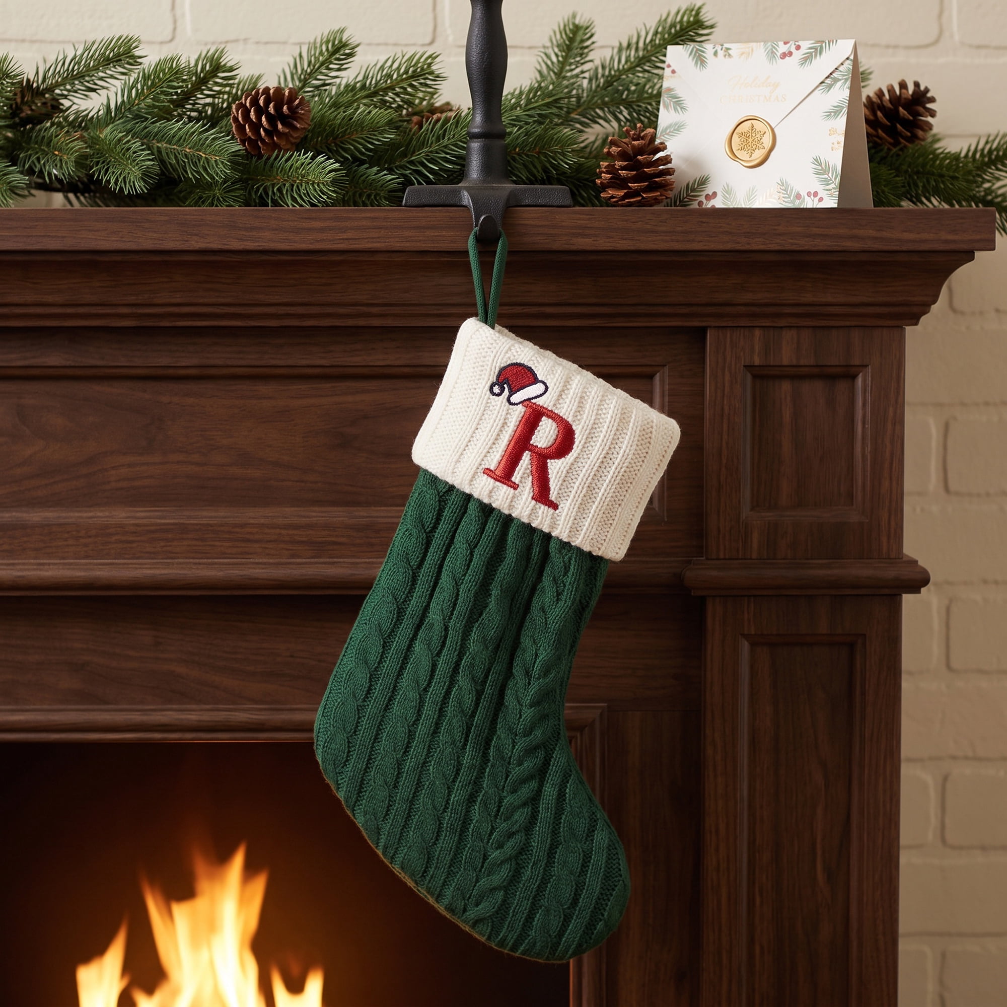 Unique Bargains Christmas Luxury Grand Hearth Accent Stocking Green Letter R 8"