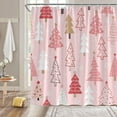 thumbnail image 2 of Christmas Tree Shower Curtain Pink Xmas Tree Abstract Pine Cartoon Snowflake Winter Holiday Bathroom Decor Curtain with Hooks,Pink, 2 of 4