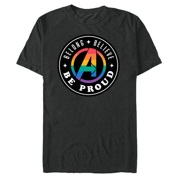Marvel Pride Rainbow Avengers Logo Belong Believe Be Proud - Short Sleeve Blended T-Shirt for Adults - Customized-Dark Heather