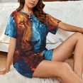 thumbnail image 4 of Balery Red And Blue Fire Lion Conjunto de Pijama para Mujer con Estampado, Dos Piezas de Manga Corta y Shorts, Ropa de Dormir Suave con Cuello Redondo y Bolsillos-4X-Large, 4 of 6