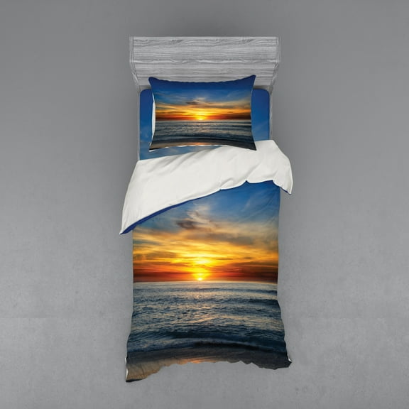Ambesonne Ocean Bedding Set 3 Pcs, Pacific California Sunset, Twin XL, Orange Blue