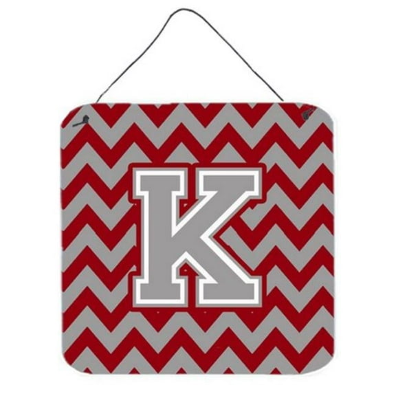 Letter K Chevron Crimson & Grey Wall or Door Hanging Prints