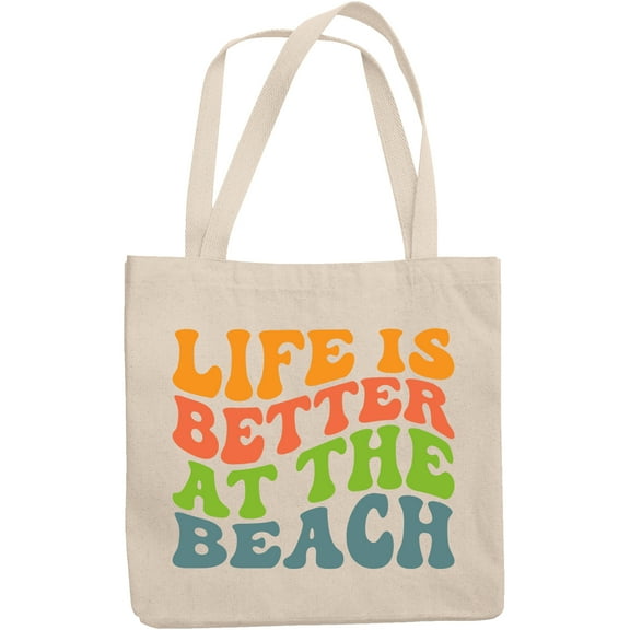 Life Is Better at the Beach, Groovy Retro Wavy Text Merch Gift, 12oz Canvas Tote Bag