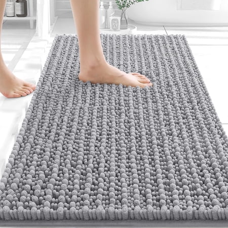 Bathroom Rug Mat 30x20, Thick Soft and Absorbent Chenille Bath Mat, Non-Slip Rubber Backing, Machine Washable Quick Dry Bath Rugs for Tub Shower Floor, Home Decor Accessories, Grey