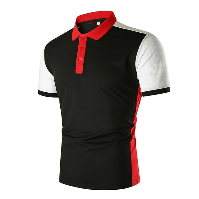 Chemise à Manches Courtes pour Hommes Col Rabattu Patchwork Boutons Polo-Shirt Tops