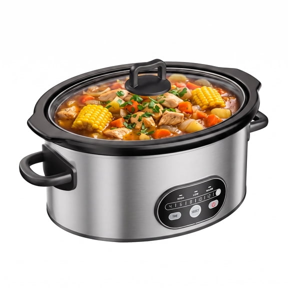 CONCETTA 6-Quart Slow Cooker with 3 Cooking Settings, Dishwasher-Safe Stoneware Crock & Glass Lid,Slivr