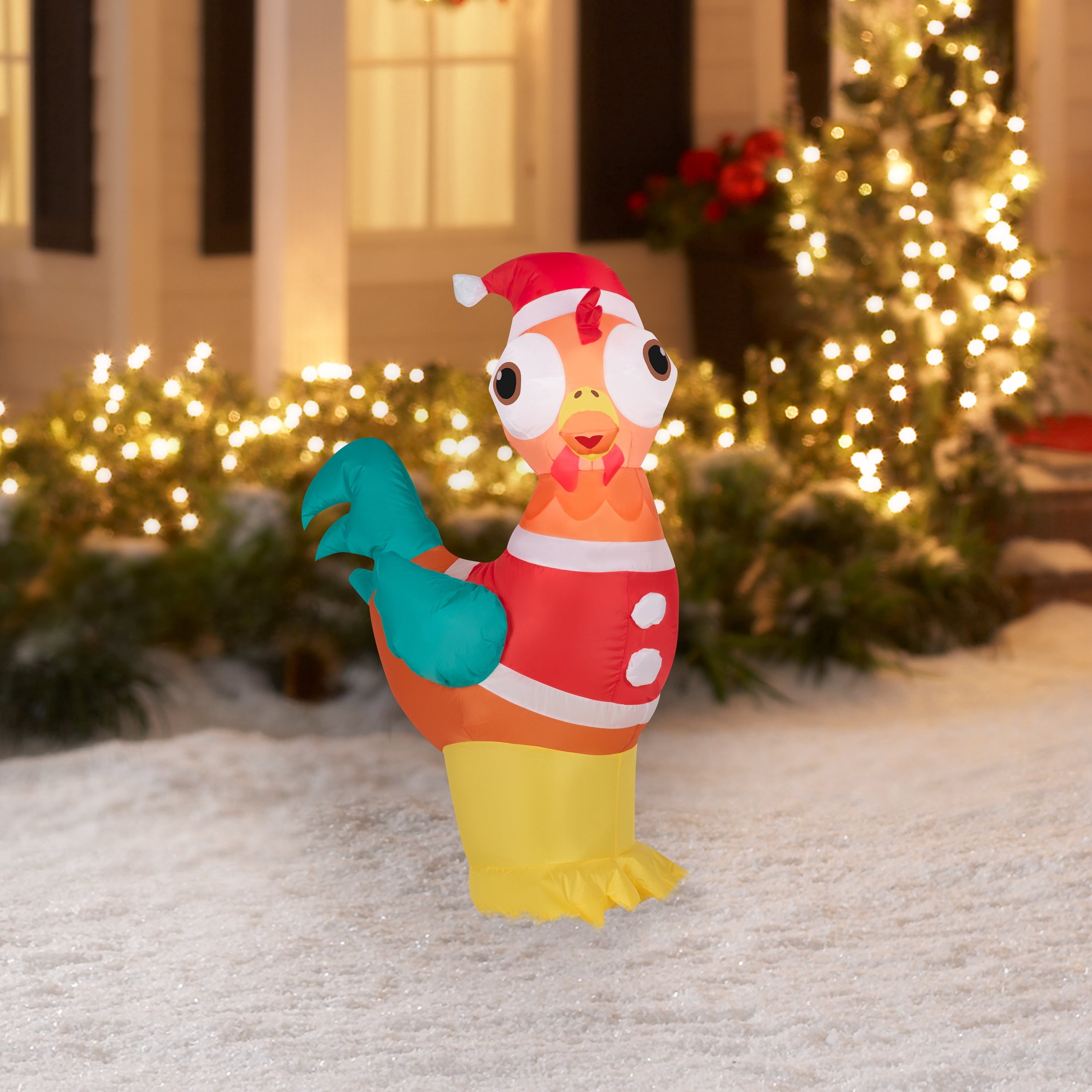 Multicolor Rooster in Santa Suit Christmas Airblown Yard Inflatable, 3.5', by Holiday Time