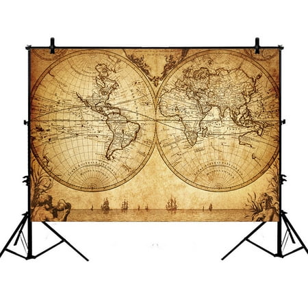 Image of YKCG 7x5ft Vintage World Map Ancient Nautical Chart Navigation Voyage Sailing Photography Backdrops Polyester Photography Props Studio Photo Booth Props