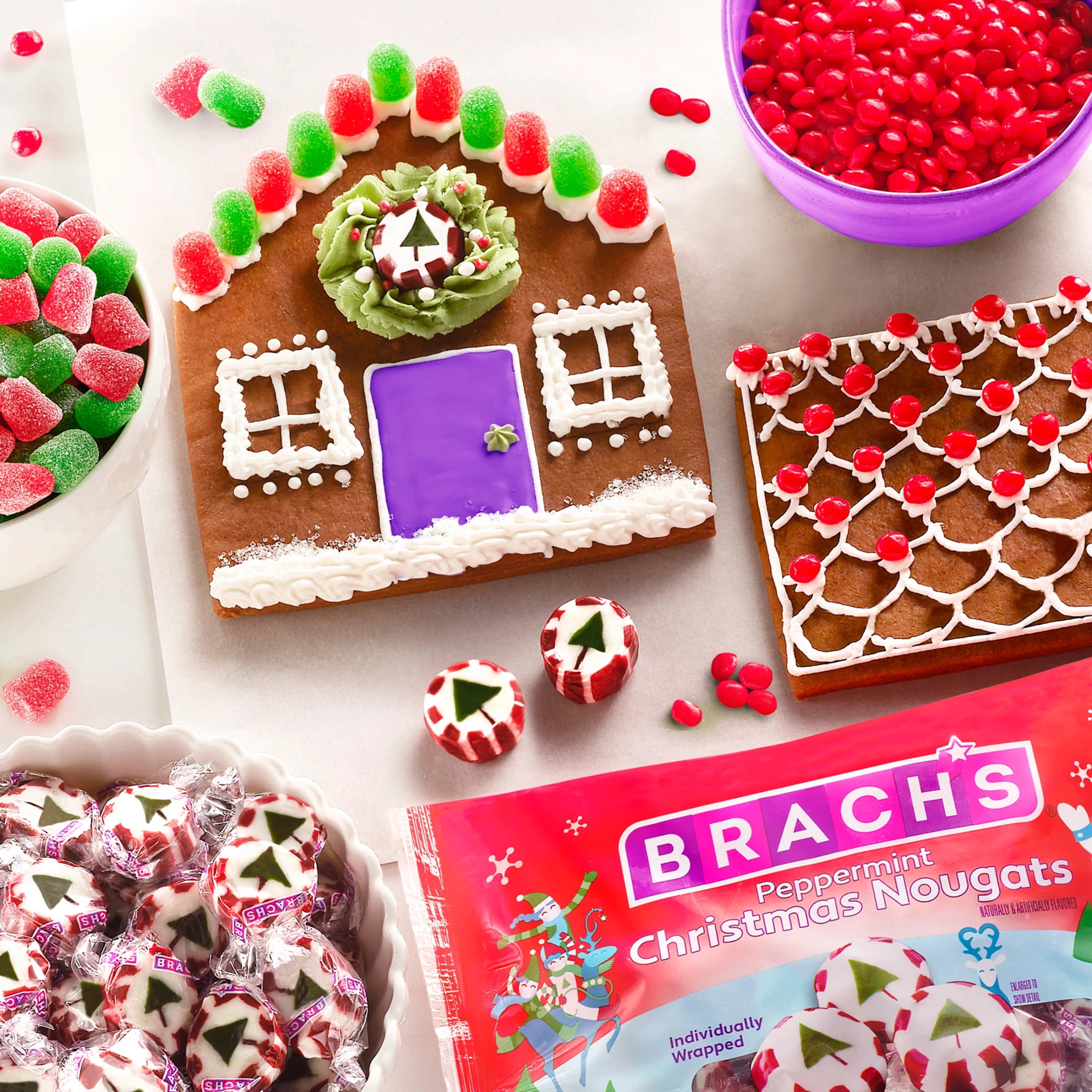 (2 pack) Brach's Peppermint Christmas Nougats, Individually Wrapped Mixed Flavor, Christmas Candy, 11 oz