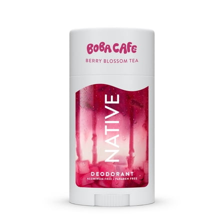 Native Aluminum Free Deodorant, Limited Edition Berry Blossom Tea, 72 Hour Odor Protection, for Women and Men, Boba Café, 2.65oz