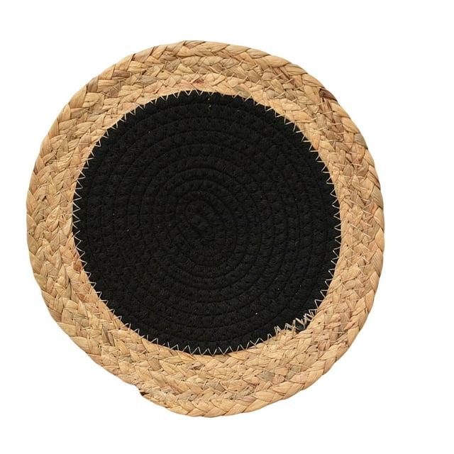 Bearachild Tapete de redondo, posavasos, mantel Individual de aislamiento tejido de paja, decoración de escritorio de cocina de estilo nórdico de Mostrada línea negro 15cm Bearachild HA083315-02