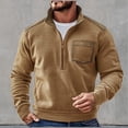 thumbnail image 2 of YLSDY Mens Retro Fleece Sweatshirt with Pocket Color Block Slim Fit Long Sleeve Half Zip Pullover Shirt Trendy Fall Hiking Blouse Brown M, 2 of 4