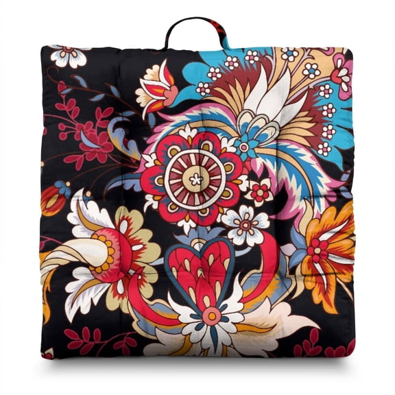 Artistic Vintage Floor Cushion - 24" Square Boho Pillow with Exotic Paisley Pattern, Multipurpose for Meditation, Reading & Lounge