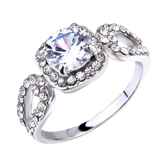 Guodhu Engagement Rings for Women Silver Plated Round Cut Moissanite Promise Ring