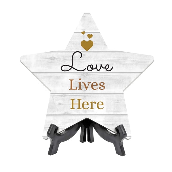 Sign ByLITA Love Lives Here, Wood Color, Star Table Sign (6"x5")