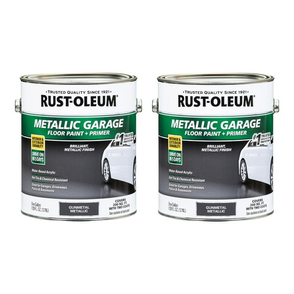 Rust-Oleum 349353-2PK Metallic Garage Floor Paint and Primer, Gallon, Gunmetal, 2 Pack