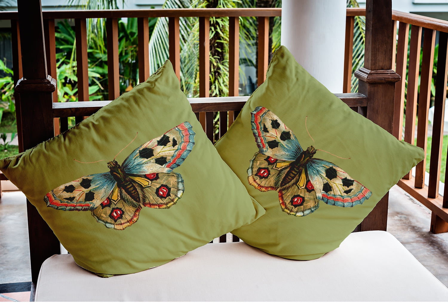 20" x 20" Simply Daisy Brushfoot Butterfly Indoor/Outdoor Pillow, Apple Green Qty 1