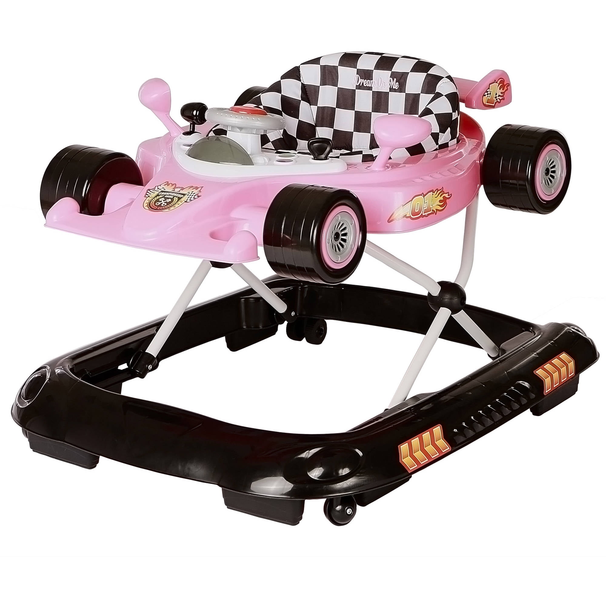 BABY ACTIVITY WALKER GIRLS Race Car Toys Music Adjustable Learning Pink New 