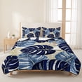 thumbnail image 3 of Twin XL Quilt Set 68''x98'', Blue Palm Leaves Lightweight Bedspread Coverlet Set with 2 Pillow Shams, Farmhouse Summer Beige Tropical Plants Breathable All Season Quilt Bedding for Dorm/Guest Room, 3 of 9