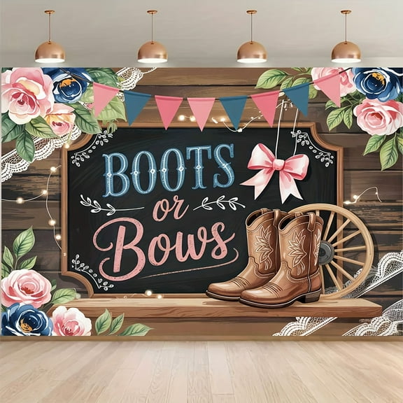 Boots or Bows Gender Reveal Backdrop Watercolor Floral Boys or Girls Baby Shower Photography Background Rustic Wood Cowboy Pink Bows Gender Reveal Party Decorations Banner Supplies Photo Booth Props