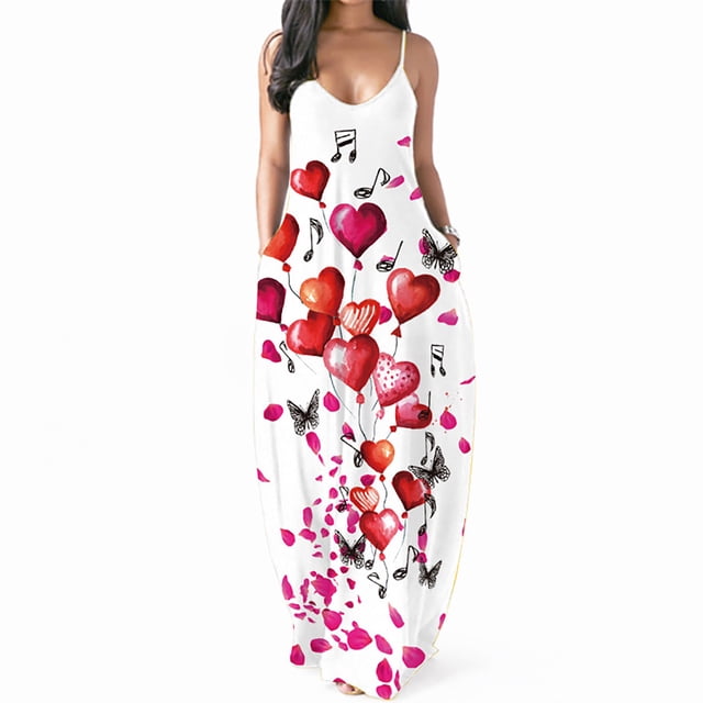 Lenago Robes Grande Taille pour Femmes Robe Longue Décontractée Grande Taille Imprimée Col Rond Poches Sans Manches Robes d'Été Plage en Liquidation