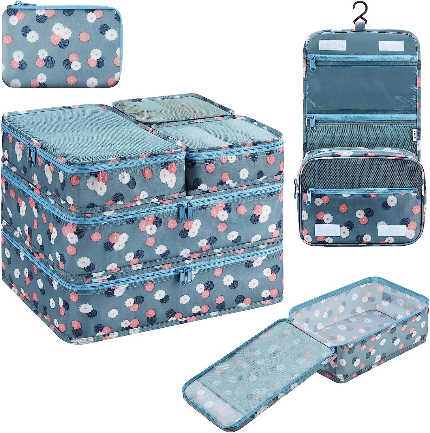DIMJ Organizer Valigia Viaggio, Set di 8 Packing Cubes, Set da Viaggio  Accessori Utili Organizer per Valigie Kit Viaggio Adatto per Valigia Viaggi  in Famiglia, Azzurro : : Moda