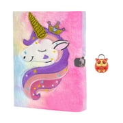 ParkistStar Plush Unicorn Diary with Lock for Girls, Kids Journal Notebook Set with Lock , 80 Lined Fuzzy Notebook , School Gift for Girls, Birthday Gift A5