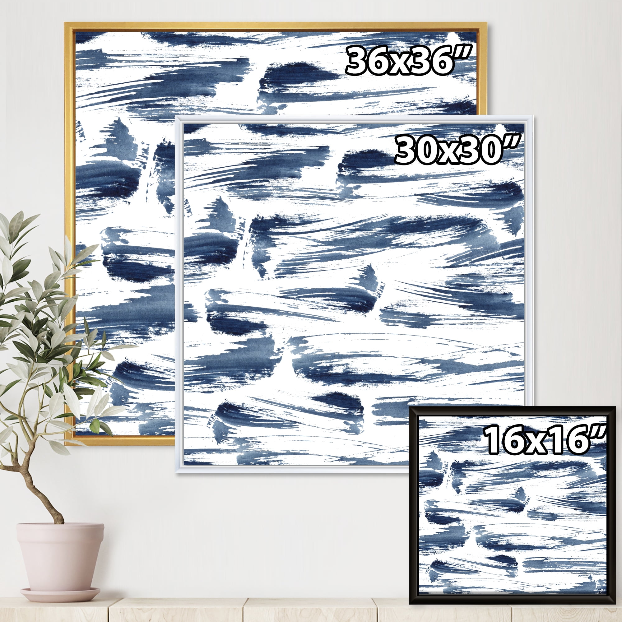 Designart 'Blue Abstract Aquatic Texture' Modern Framed Canvas Wall Art Print