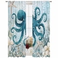 thumbnail image 2 of Octopus Blue Semi Sheer Window Curtains 84 Inches Long, Coastal Starfish Nautical Anchor Flower Rod Pocket Voile Silky Chiffon Curtain Light Filtering Drapes for Living Room, 52"x84", 2 Panels, 2 of 9