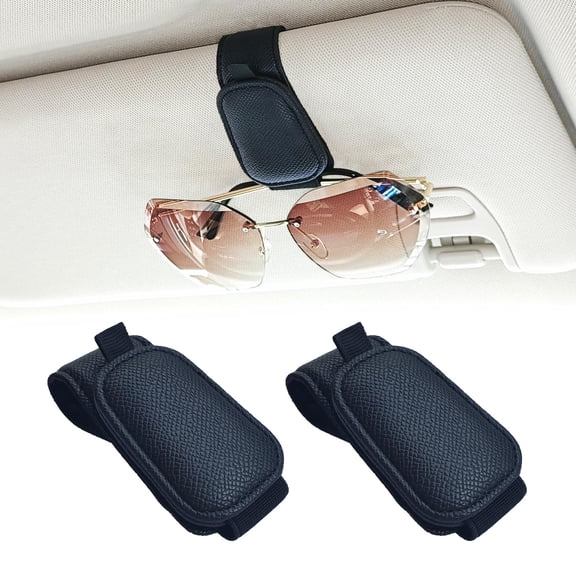 Bangbobby Sunglass Holder for Car, Magnetic Leather Sunglasses Holder and Ticket Card Clip, Car Visor Accessories, 2 Packs (Black)