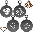 thumbnail image 1 of plantillas para decorar café, plantillas para tazas de café, plantillas para café con leche doradas, planas, redondas, con patrón de hojas y corazones, plantillas para arte de capuchino para, 1 of 8