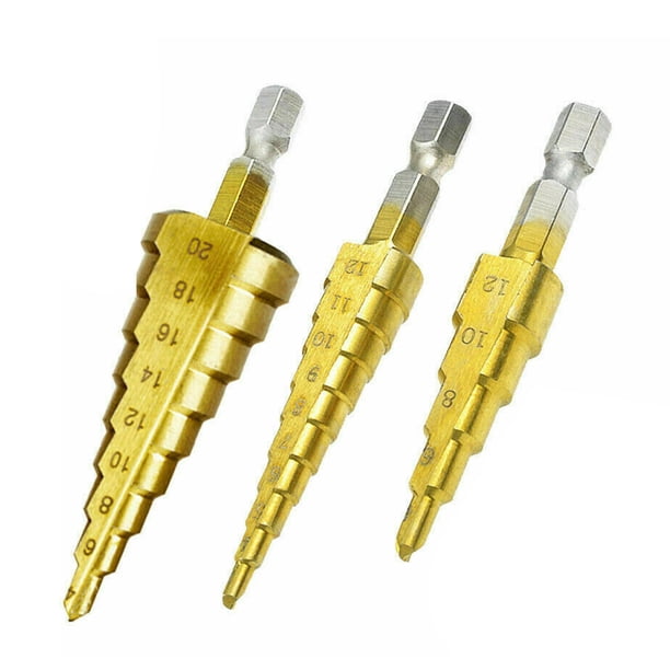 Scienceny 2021, 3 uds., 3-12mm, 4-12mm, 4-20mm, HSS, juego de brocas escalonadas de ranura recta, juego de brocas de núcleo para cortador de agujeros de Herramientas eléctricas Scienceny TO000698-00